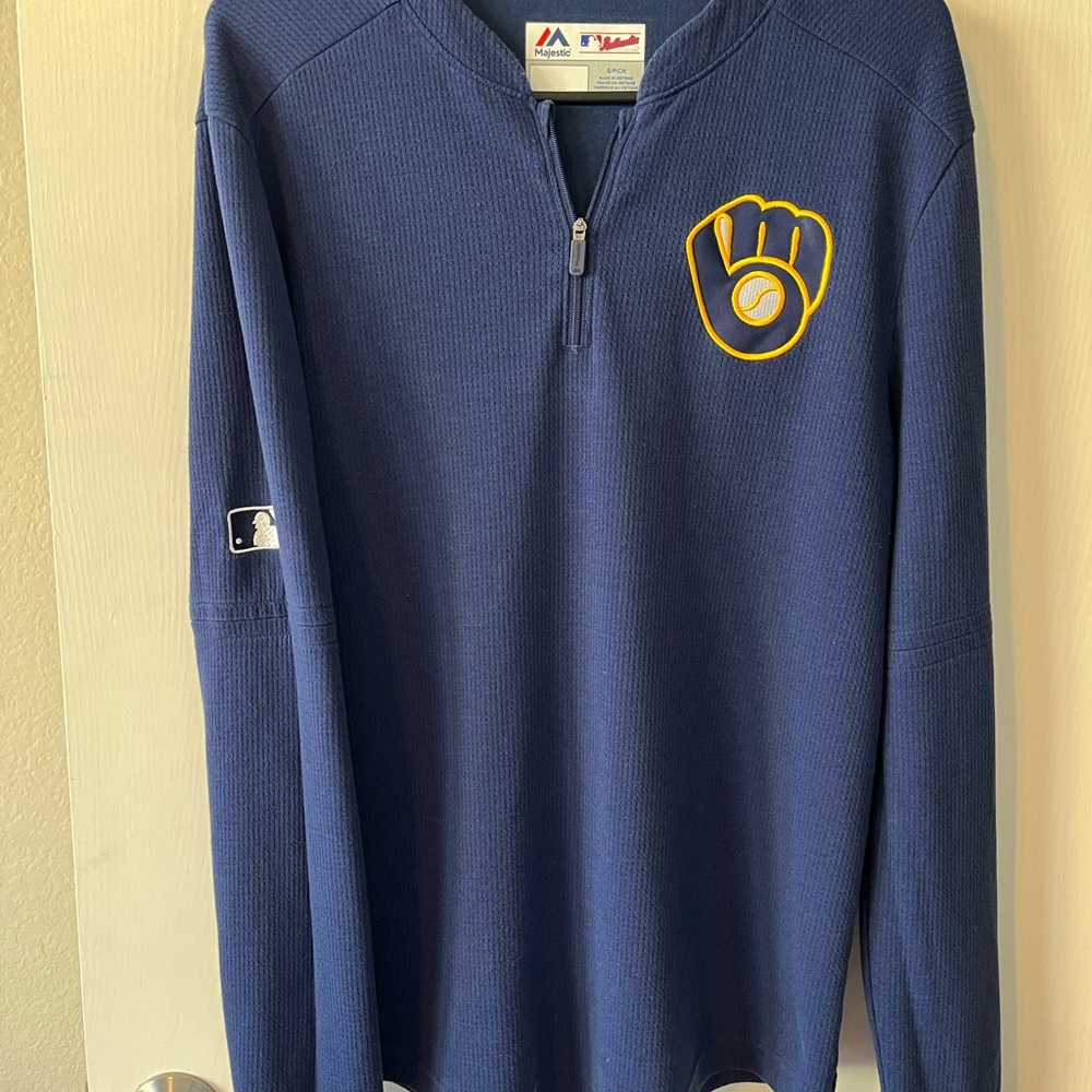 Majestic MLB Authentic Collection Milwaukee Brewers Navy Hooded Long Sleeve